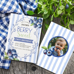 Invitation Douce Myrtille Fantaisiste Anniversaire Bleu