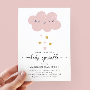 Invitation Douce Nuage et Cœurs Fête Prénatale Bébé Rose et O