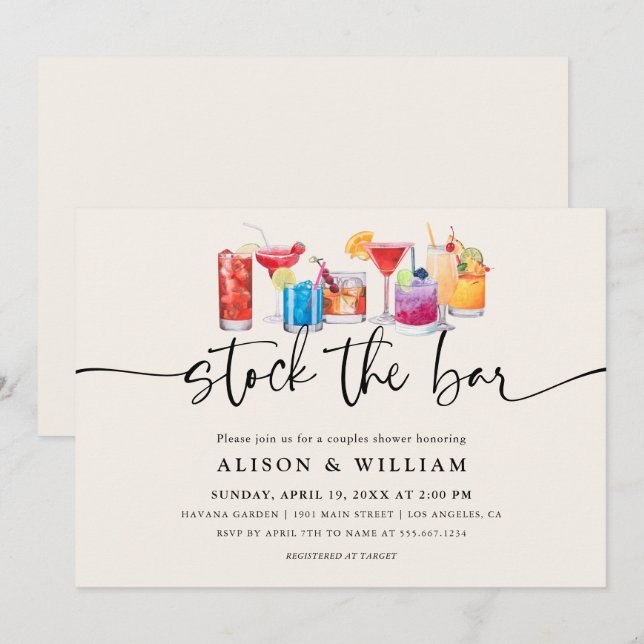 Invitation Douce Nuit de Couple | Approvisionnez le Bar  (Devant / Derrière)