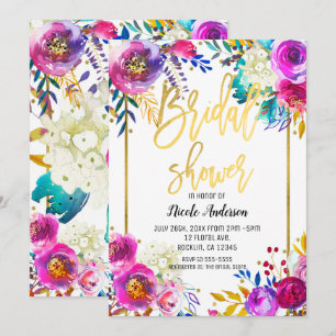 Invitation Douce Nuit Or Script Gras Fleurs Aquarelle