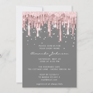 Invitation Douce nuptiale 16e Rose  Parties scintillant gris 