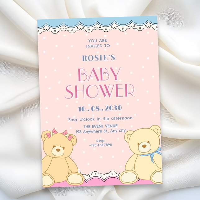 Invitation Douce ours fête de naissance (Créateur téléchargé)