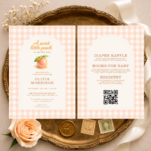 Invitation Douce Peachy Gingham Combinaison Bébé Shower