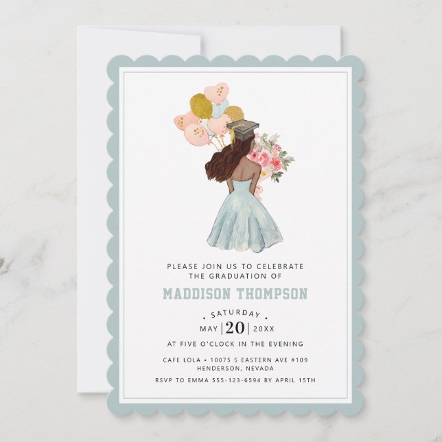 Invitation Douce peau foncée fille avec cheveux foncés aquare (Devant)