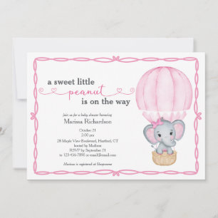 Invitation Douce Petit Arachide Elephant Bébé Fille Douche