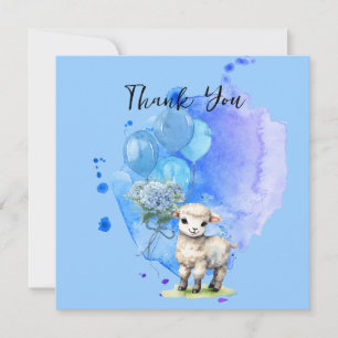 Invitation Douce petite agneau Hydrangea bleu Carré Merci