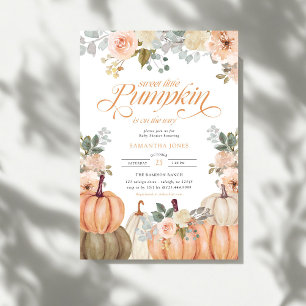 Invitation Douce petite citrouille rose florale Baby Shower d
