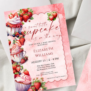 Invitation Douce Petite Cupcake Fête de Bébé Fille aux Fraise