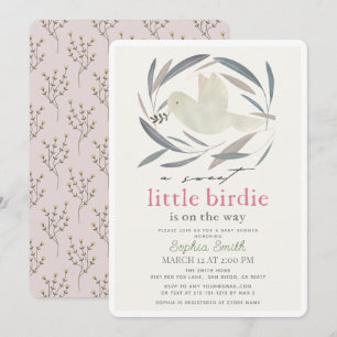 Invitation Douce petite fée Baby Shower Blanche Colombe Olive