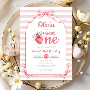 Invitation Douce petite fille à la fraise 1er anniversaire