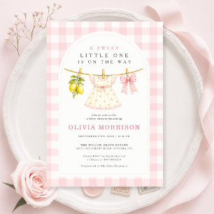 Invitation Douce Petite Fille à la Vichy Lemonée Baby Shower