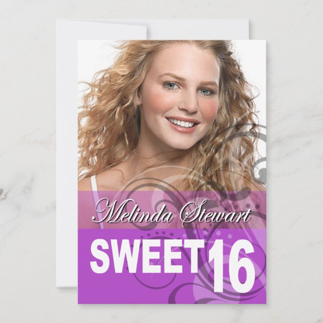 Invitation Douce photo de 16 Anniversaires (Devant)