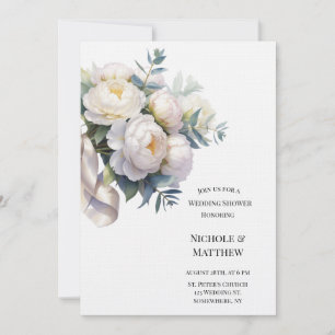 Invitation Douce Pivoine Blanche avec Mariage sous la Douche 