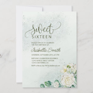 Invitation douce pour Sweet 16 vert clair et rose 