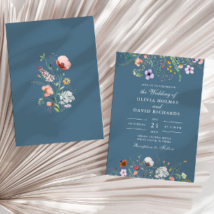 Invitation Douce Prairie de Fleurs Sauvages à l'Aquarelle Ble