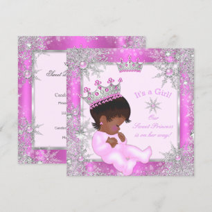 Invitation Douce Princesse Baby Shower Flocon de Neige Rose E