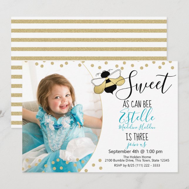 Invitation Douce que peut être Troisième anniversaire de la f (Devant / Derrière)