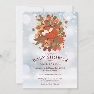 Invitation Douce Renardeau de la Forêt Baby Shower d'Hiver