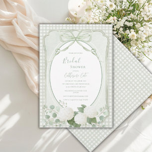Invitation Douce Robe de Mariée Florale Vintage Gingham Vert