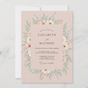 Invitation Douce Romance Florale Mariage Rose Poussiéreuse