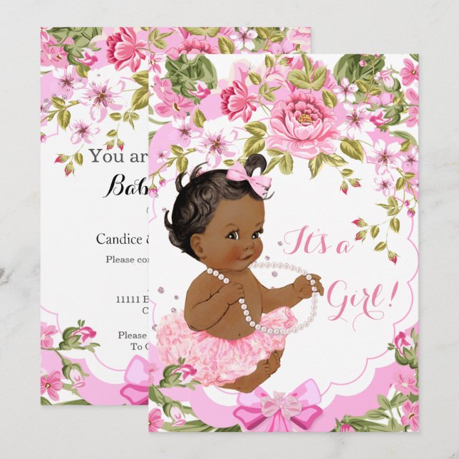 Invitation Douce rose Baby shower Fille ethnique Tutu (Devant / Derrière)