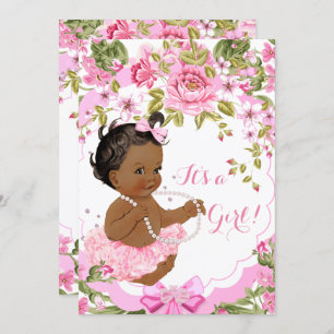 Invitation Douce rose Baby shower Fille ethnique Tutu