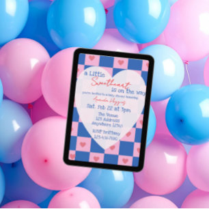 Invitation Douce Rose Bleu Vichy Baby Shower