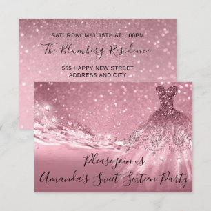 Invitation Douce Rose de 16ème Partie Parties scintillant ros