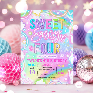 Invitation Douce Sassy Et Quatre Néon Arc-En-Ciel 4ème Annive