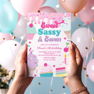 Invitation Douce Sassy et Sept Glace et Gâteau d'anniversaire