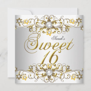 Invitation Douce Seize 16 Anniversaire Jaune Or Diamant 5