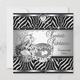 Invitation Douce Seize 16 Anniversaire Masque Zèbre Argent