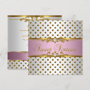 Invitation Douce Seize 16 Anniversaire Rose Blanc Tache Dorée