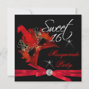 Invitation Douce Seize 16 Mascarade Rouge Noir