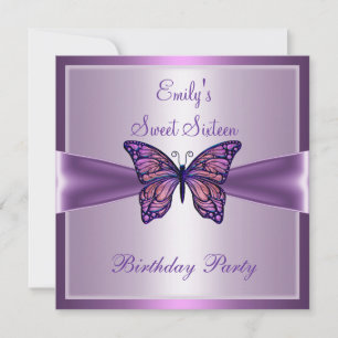 Invitation Douce Seize 16 Mauve Papillon Violet Anniversaire