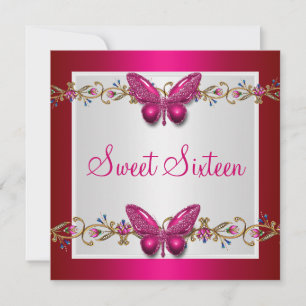 Invitation Douce Seize 16e Anniversaire Papillon Fushia