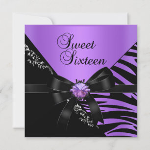 Invitation Douce Seize Ans Zèbre Violet Noir Joyau