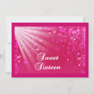 Invitation Douce Seize Papillons Et Étoiles Roses