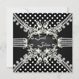 Invitation Douce Seize Taches blanches noires perle