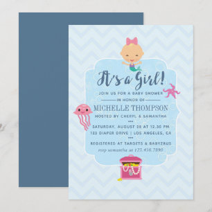 Invitation Douce sirène chevron sous la mer Baby Shower