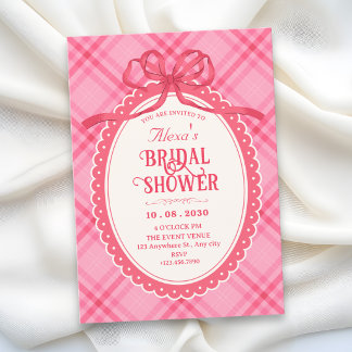 Invitation Douce soirée de mariage à ruban rose à carreaux