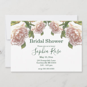 Invitation Douce teinte rose élégante roses blanches Baby sho