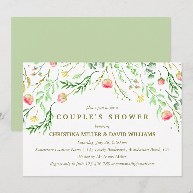 Invitation Doucement romantique | Douche à nuages Mariage flo (Devant / Derrière)