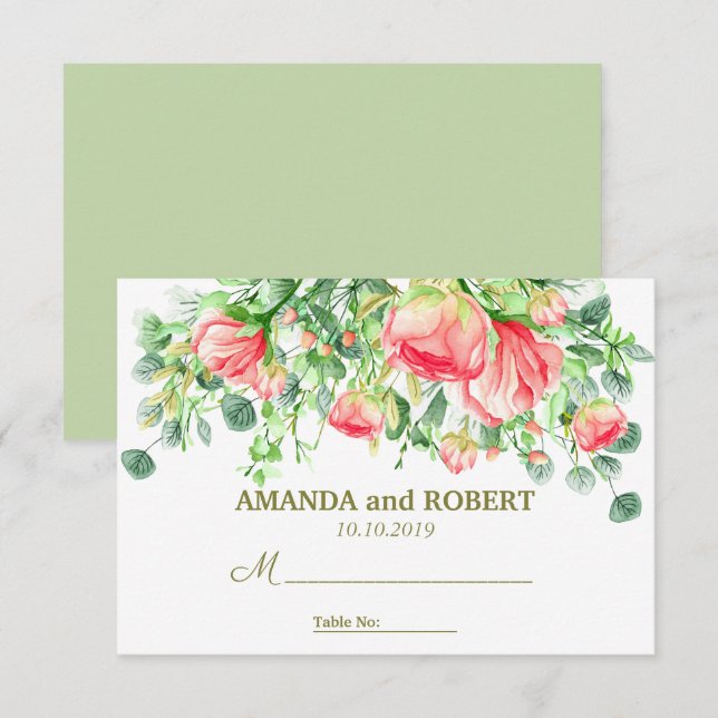 Invitation Doucement romantique | Lieu de table des Mariages  (Devant / Derrière)