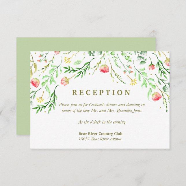 Invitation Doucement romantique | Réception De Mariage Floral (Devant / Derrière)