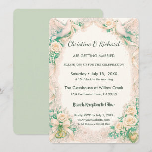 Invitation Douces & Chaudes Colombes Mariage Pastel