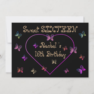 Invitation Douces Papillons Cœur Rose Sweet 16 Anniversaire
