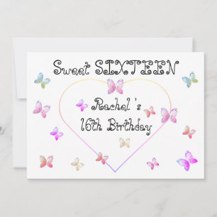 Invitation Douces papillons de cœur roses Sweet 16 Anniversai