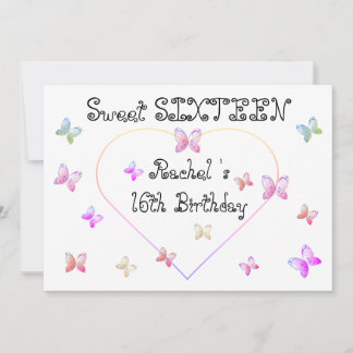 Invitation Douces papillons de cœur roses Sweet 16 Anniversai