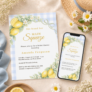 Invitation Douceur citron vichy bleu mariage shower de demois